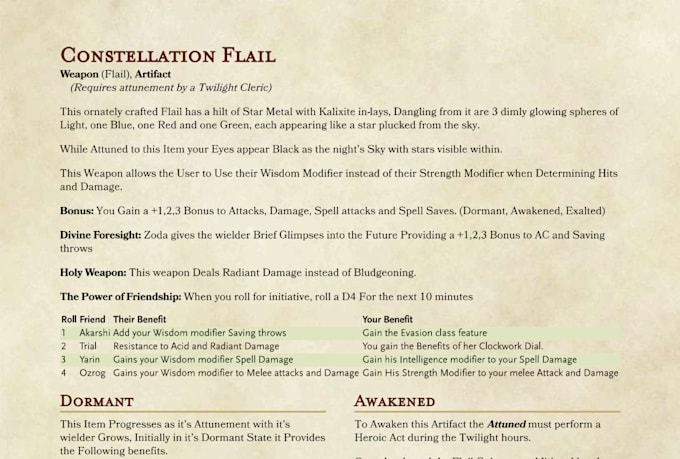custom magical weapon or item for dungeons and dragons